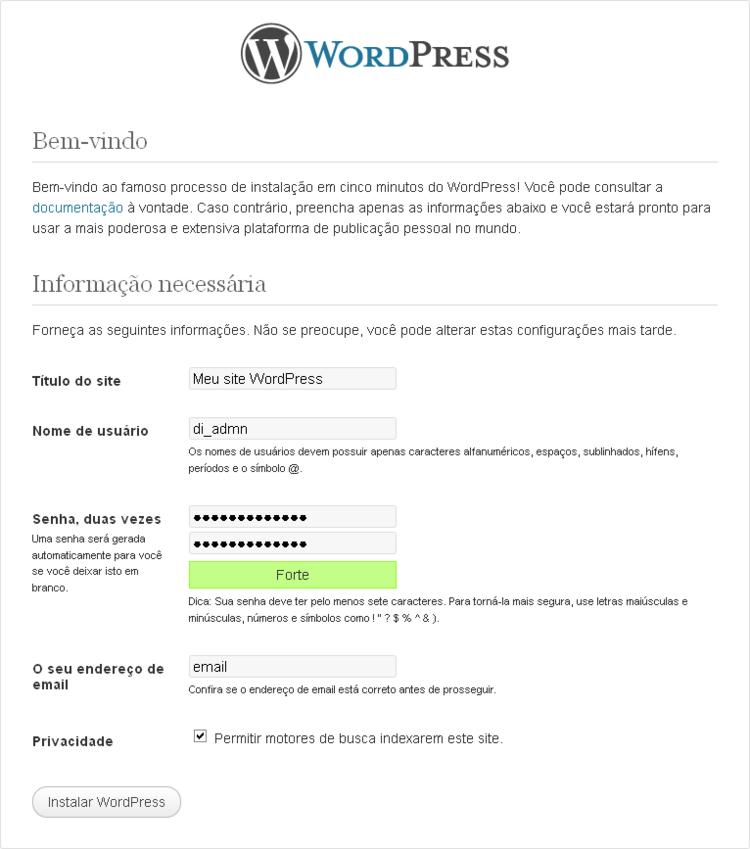 bem-vindo ao wordpress